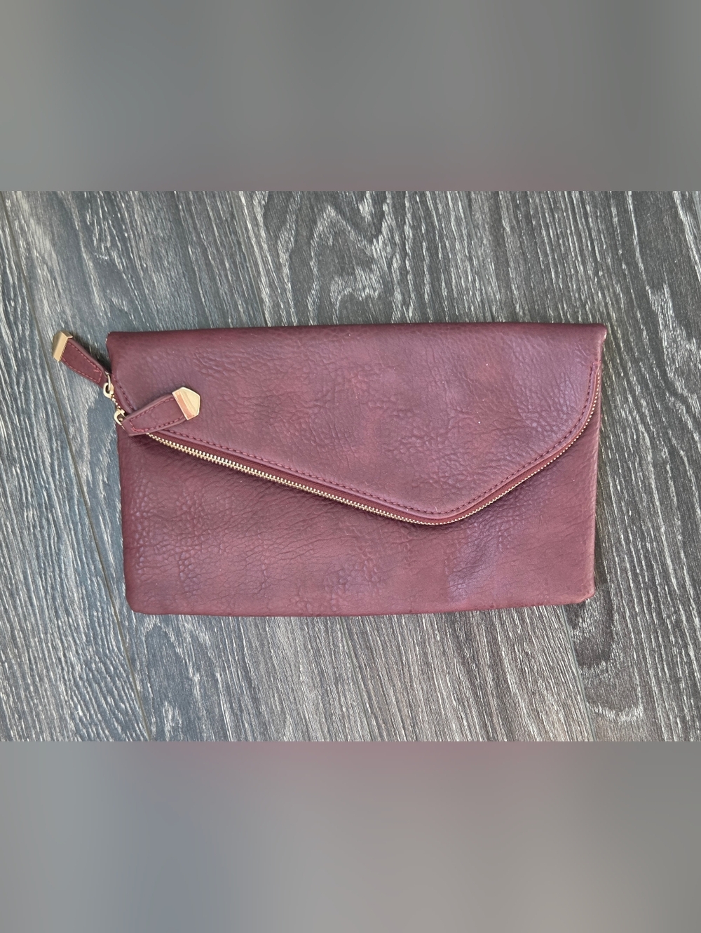 Burgundy Faux Leather Envelope Clutch
